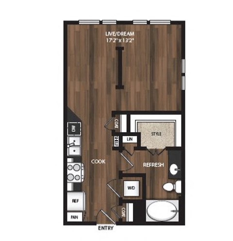 Floor plan for studio, 1 bath, 470 sqft